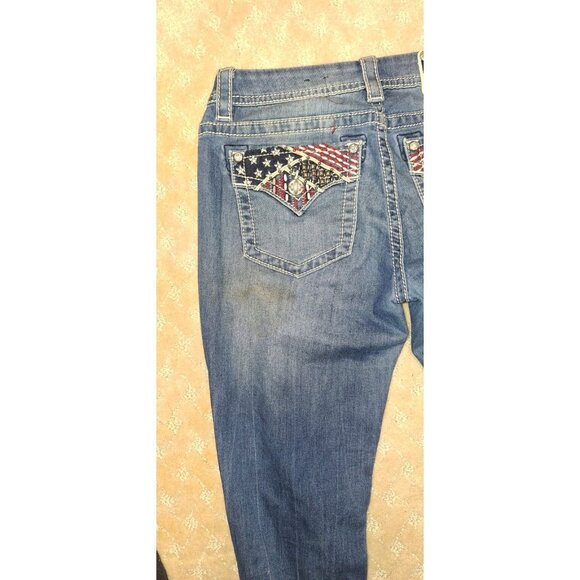 Miss Me Jeans Women's Size 28X27 Easy Crop Mid-Rise American Flag Bling Pocket - Picture 4 of 5